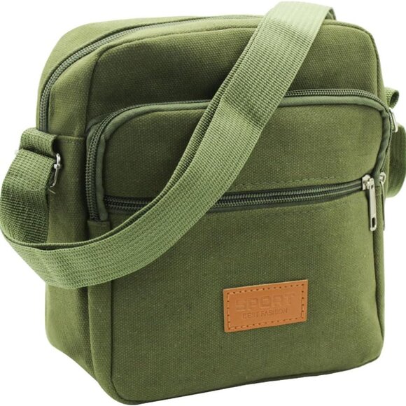 Luxury Canvas Messenger Bag for Men - 3-Zipper Crossbody Satchel, Military Green - Picture 1 of 8